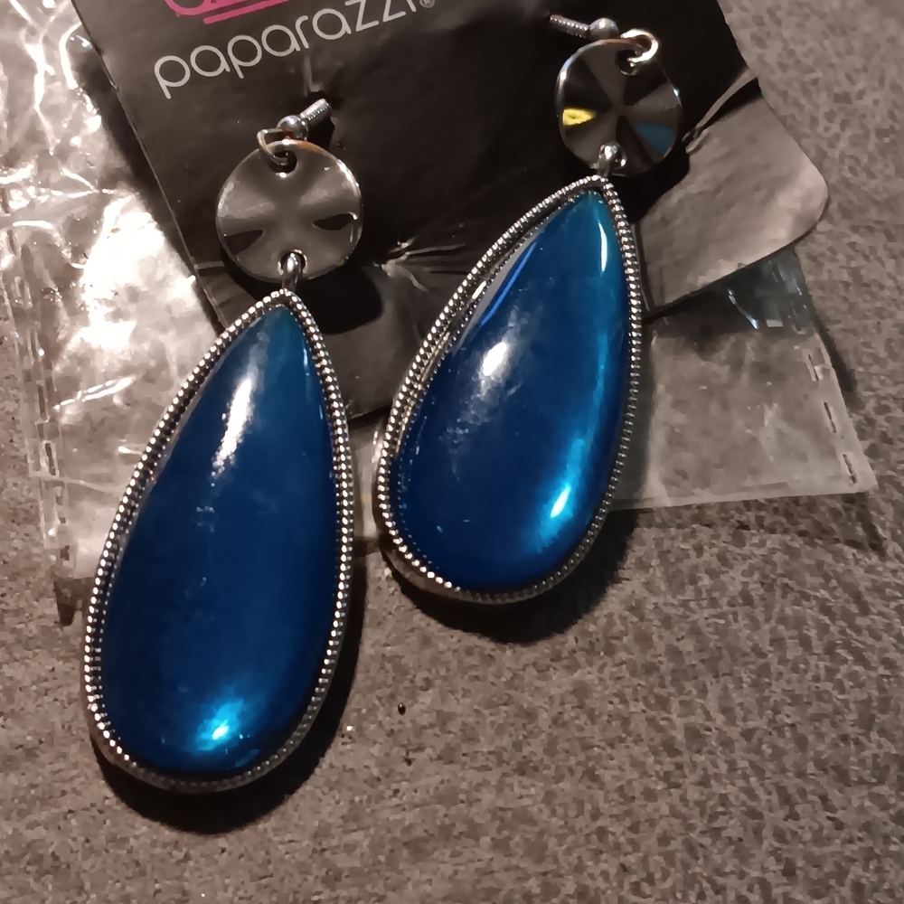 Paparazzi Blue and Silver Teardrop Earrings - Picture 2 of 3